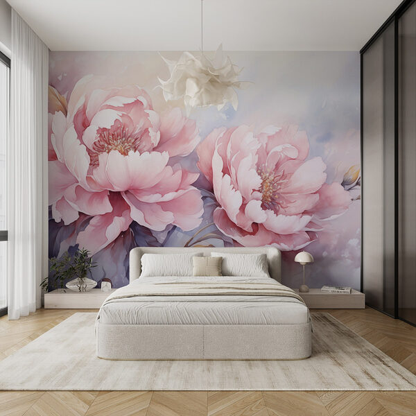 Gemälde mit rosa Blumen Fototapeten Gemälde mit rosa Blumen