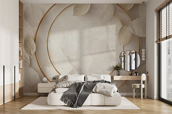 Fototapeten Zarte Blätter umrahmen einen heiteren Hintergrund