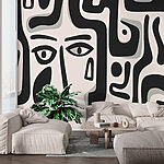 Fototapeten Schwarz-weißes Muster mit verschiedenen Formen