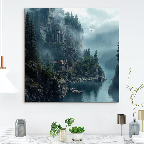Fluss mit einem Haus auf einer Klippe Wandbilder Fluss mit einem Haus auf einer Klippe