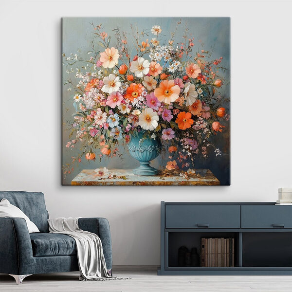 Vase mit Blumen auf einer Steinfläche Wandbilder Vase mit Blumen auf einer Steinfläche
