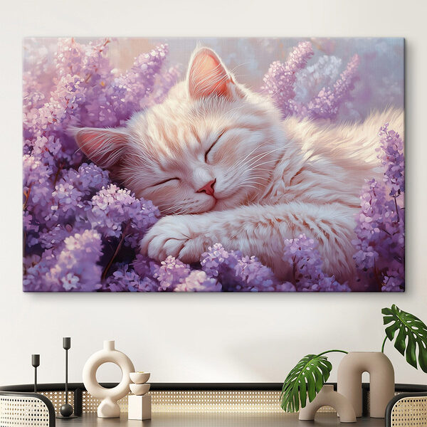 Katze schläft im Blumenbeet Wandbilder Katze schläft im Blumenbeet