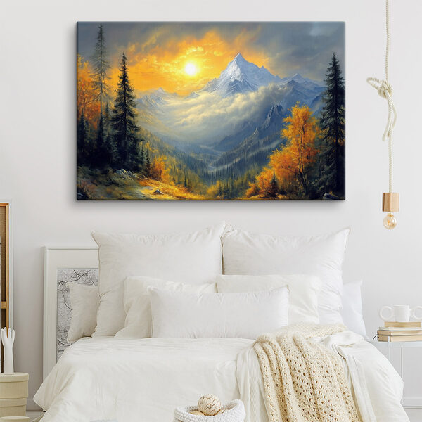 Berglandschaft mit Bäumen und Wolken Wandbilder Berglandschaft mit Bäumen und Wolken