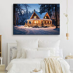 Wandbilder Beleuchtetes Haus im Schnee