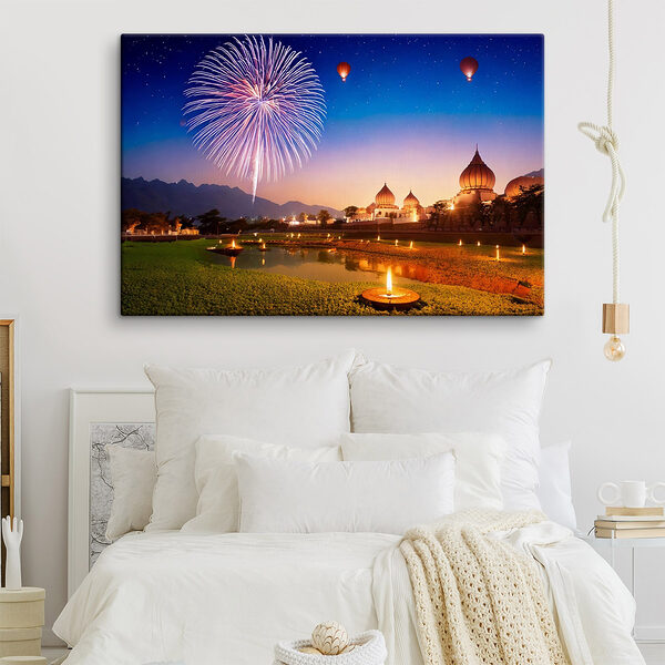 Feuerwerk am Himmel über einem Teich Wandbilder Feuerwerk am Himmel über einem Teich
