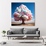 Wandbilder Baum mit rosa und blauen Wolken