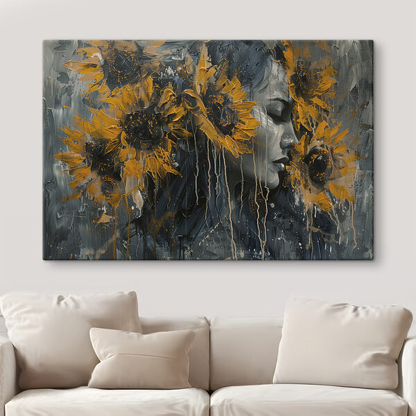 Gemälde einer Frau mit Sonnenblumen Wandbilder Gemälde einer Frau mit Sonnenblumen