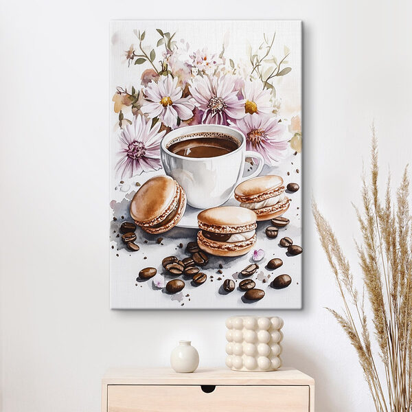 Aquarellmalerei einer Tasse Kaffee und Keksen Wandbilder Aquarellmalerei einer Tasse Kaffee und Keksen
