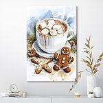Wandbilder Tasse heiße Schokolade mit Marshmallows und Lebkuchengebäck