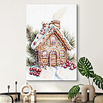 Wandbilder Lebkuchenhaus mit Zuckerstangen und Tannenzweigen
