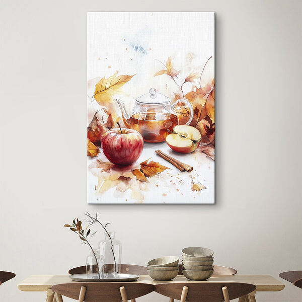 Aquarellmalerei einer Teekanne und Äpfel Wandbilder Aquarellmalerei einer Teekanne und Äpfel