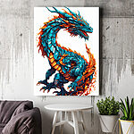 Wandbilder Blauer und orangefarbener Drache