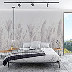 Fototapeten Weißer Hintergrund mit Gras und Blumen