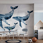 Fototapeten Gruppe von Walen im Low-Poly-Stil