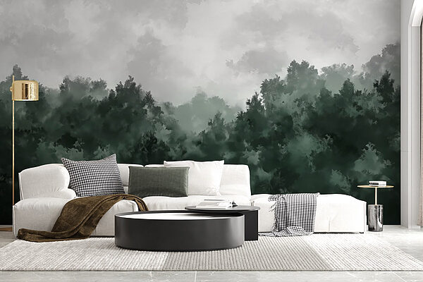 Fototapeten Fototapeten Nebliger Wald mit Bäumen (Artikelnummer: w02410)