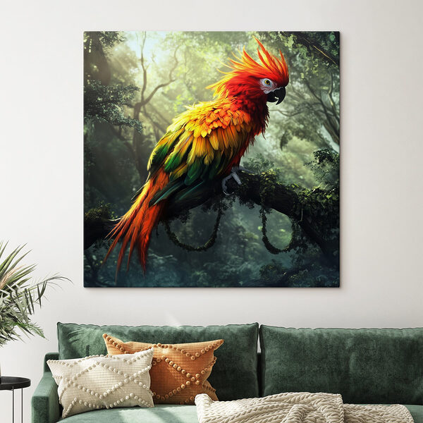 Bunter Vogel auf einem Ast sitzend Wandbilder Bunter Vogel auf einem Ast sitzend