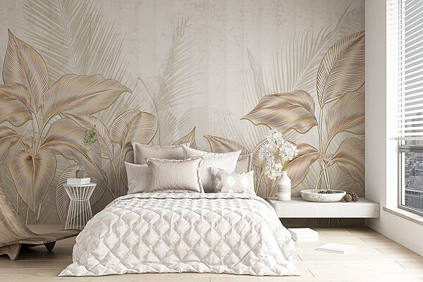 Fototapeten Elegante Blätter in sanften Farbtönen