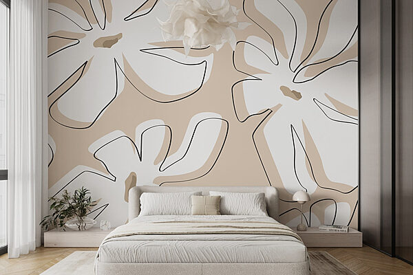 Fototapeten Muster aus Blumen auf beigem Hintergrund