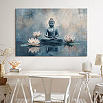 Wandbilder Statue eines im Lotussitz sitzenden Buddhas, umgeben von Wasser