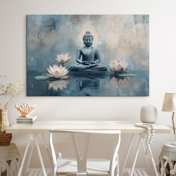 Statue eines im Lotussitz sitzenden Buddhas, umgeben von Wasser Wandbilder Statue eines im Lotussitz sitzenden Buddhas, umgeben von Wasser