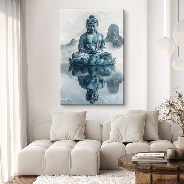 Statue einer Person, die auf einer Lotusblume im Wasser sitzt Wandbilder Statue einer Person, die auf einer Lotusblume im Wasser sitzt
