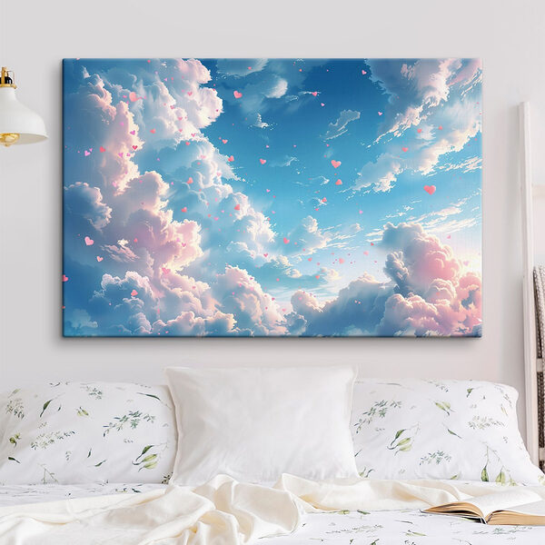 Blauer Himmel mit Wolken und rosa Herzen Wandbilder Blauer Himmel mit Wolken und rosa Herzen