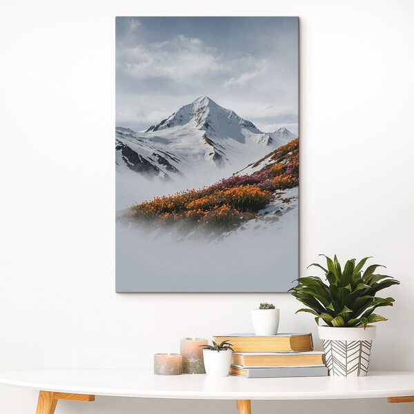 Berg mit Schnee und Blumen Wandbilder Berg mit Schnee und Blumen