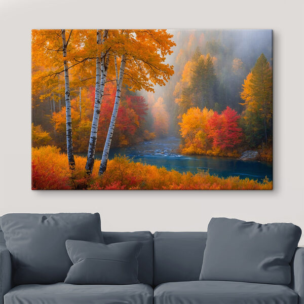 Fluss mit Bäumen und bunten Blättern Wandbilder Fluss mit Bäumen und bunten Blättern