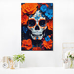 Wandbilder Totenkopf mit Blumen drum herum
