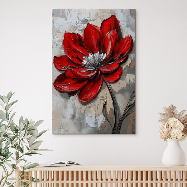Rote Blume auf einer grauen Fläche Wandbilder Rote Blume auf einer grauen Fläche