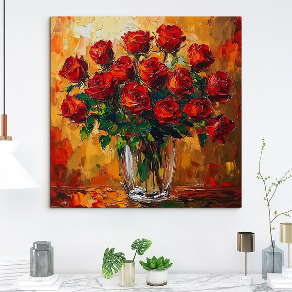 Gemälde eines Blumenstraußes aus roten Rosen Wandbilder Gemälde eines Blumenstraußes aus roten Rosen