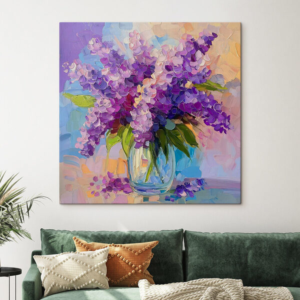 Gemälde mit lila Blumen in einer Glasvase Wandbilder Gemälde mit lila Blumen in einer Glasvase