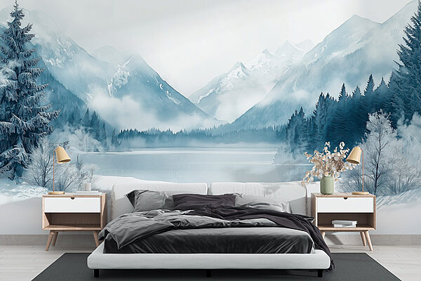 See umgeben von Schnee und Bergen Fototapeten See umgeben von Schnee und Bergen