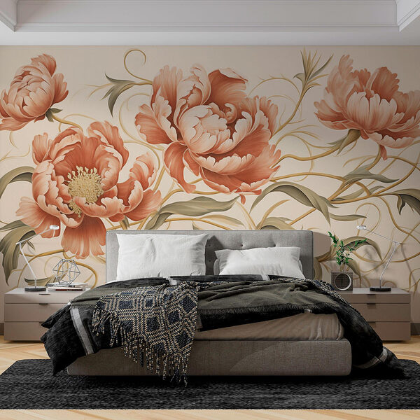Malerei von Blumen und Reben Fototapeten Malerei von Blumen und Reben