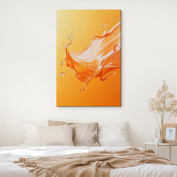 Dynamische Spritzer von leuchtend orangefarbener Flüssigkeit Wandbilder Dynamische Spritzer von leuchtend orangefarbener Flüssigkeit