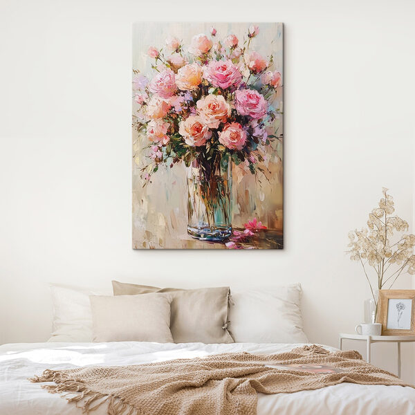 Gemälde eines Blumenstraußes aus rosa Rosen Wandbilder Gemälde eines Blumenstraußes aus rosa Rosen