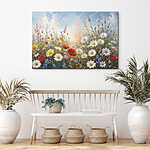 Wandbilder Blumenfeld mit blauem Himmel und Wolken