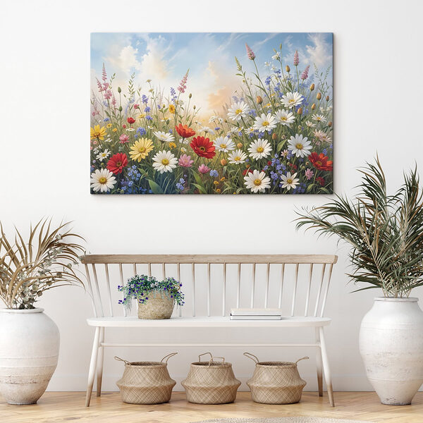 Blumenfeld mit blauem Himmel und Wolken Wandbilder Blumenfeld mit blauem Himmel und Wolken