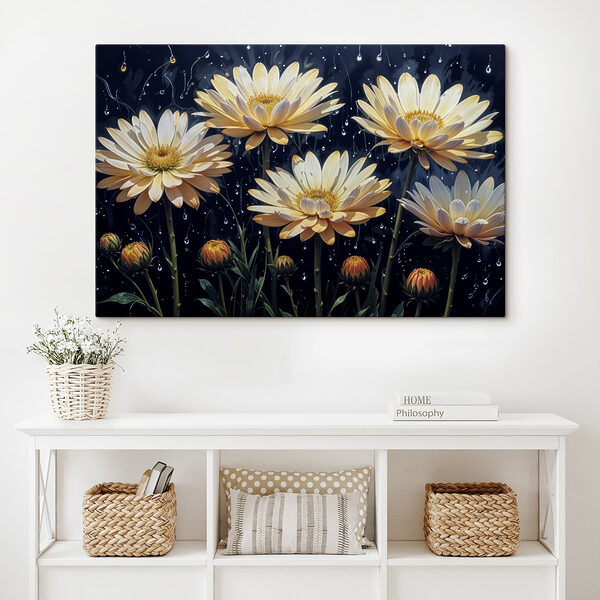 Gruppe von Blumen mit Wassertropfen Wandbilder Gruppe von Blumen mit Wassertropfen