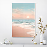 Wandbilder Strand mit Wellen und Sonnenuntergang