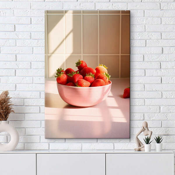 Schale mit Erdbeeren auf einer Theke Wandbilder Schale mit Erdbeeren auf einer Theke