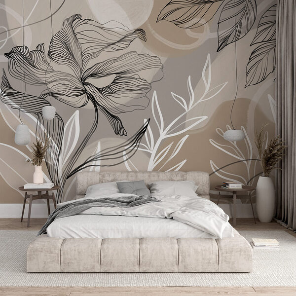 Zartes florales Liniendesign Fototapeten Zartes florales Liniendesign
