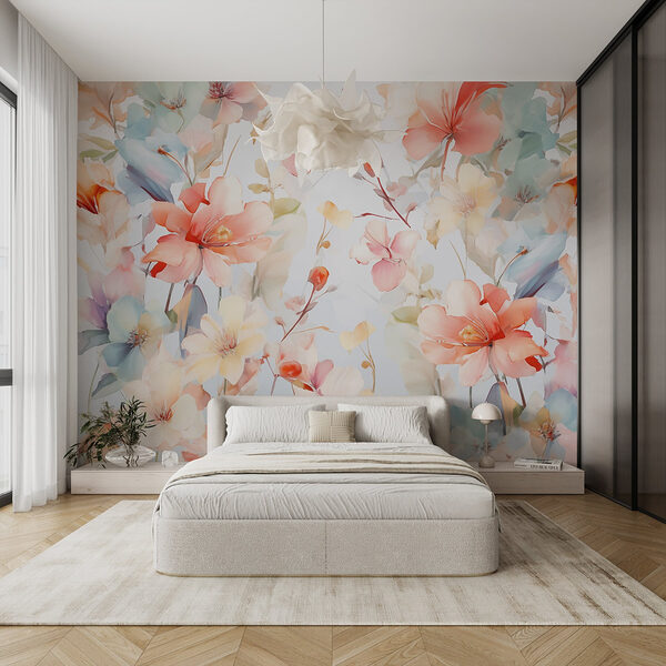 Bunte Blumen auf weißem Hintergrund Fototapeten Bunte Blumen auf weißem Hintergrund