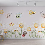 Fototapeten Gruppe von Cartoon-Käfern und Blumen