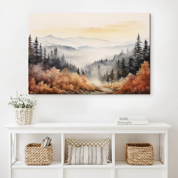 Landschaft eines Waldes mit Nebel Wandbilder Landschaft eines Waldes mit Nebel