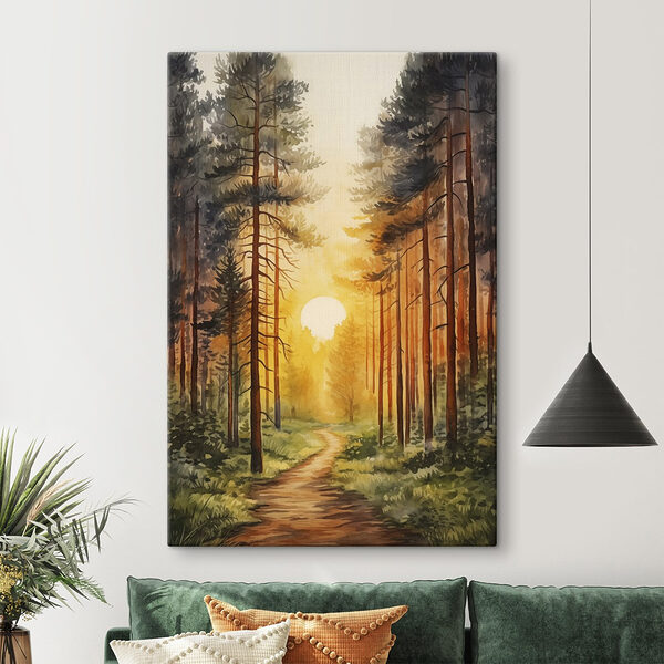 Gemälde eines Waldes mit einem Weg und Bäumen Wandbilder Gemälde eines Waldes mit einem Weg und Bäumen