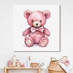 Wandbilder Rosa Teddybär mit Fliege