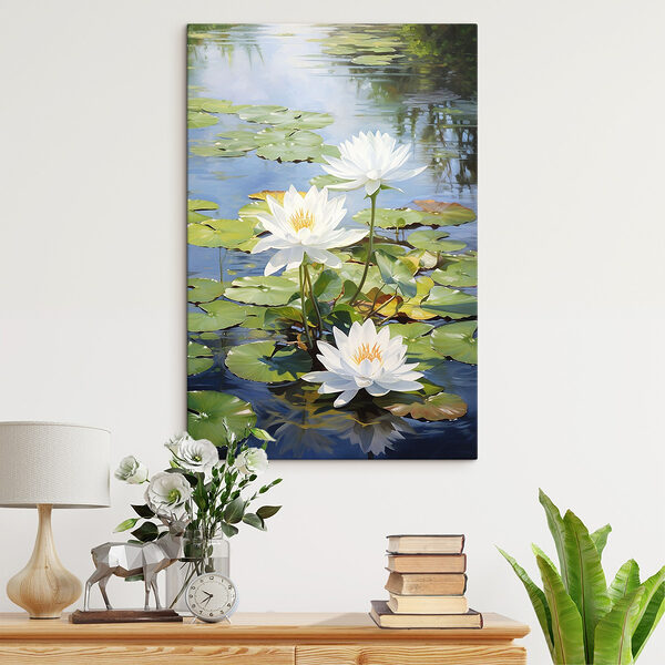 Gruppe von weißen Blumen in einem Teich Wandbilder Gruppe von weißen Blumen in einem Teich