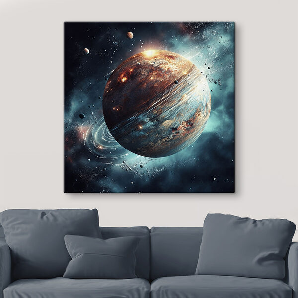 Planet im Weltraum mit Sternen und Planeten Wandbilder Planet im Weltraum mit Sternen und Planeten