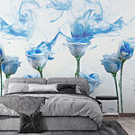 Fototapeten Gruppe von Blumen mit blauer Tinte im Wasser